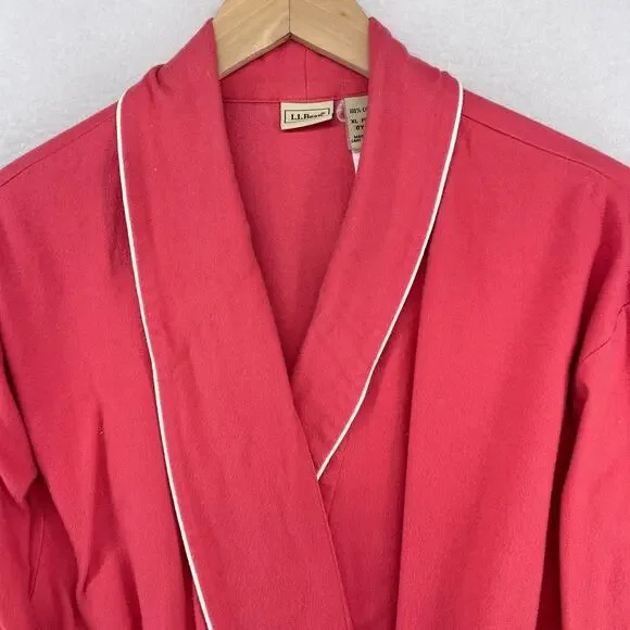 LL Bean Robe Women XLP Petite Belt Lounge Sleepwear Bathrobe Brushed Cotton Red - Picture 3 of 14